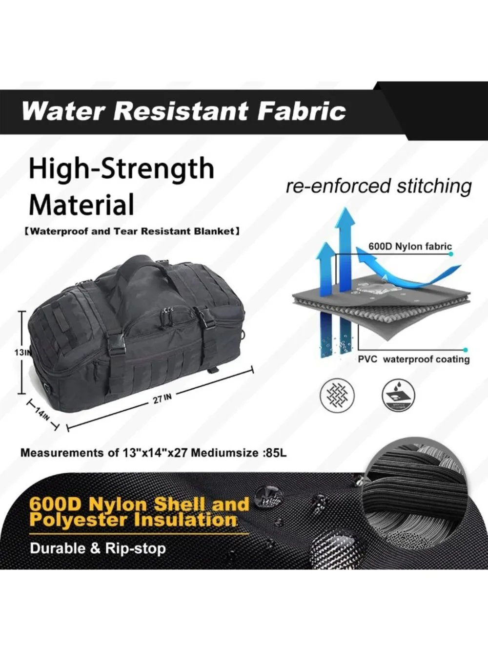 3-in-1 Military Style Backpack & Duffle Bag for Travel, Gym, Weekender & Workout